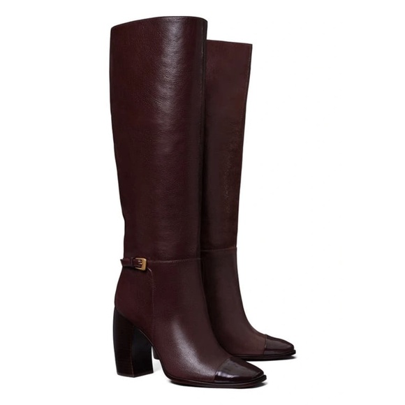 Tory Burch Shoes - NEW Tory Burch Banana Heel Tall Leather Boots in Plum Sz. 5